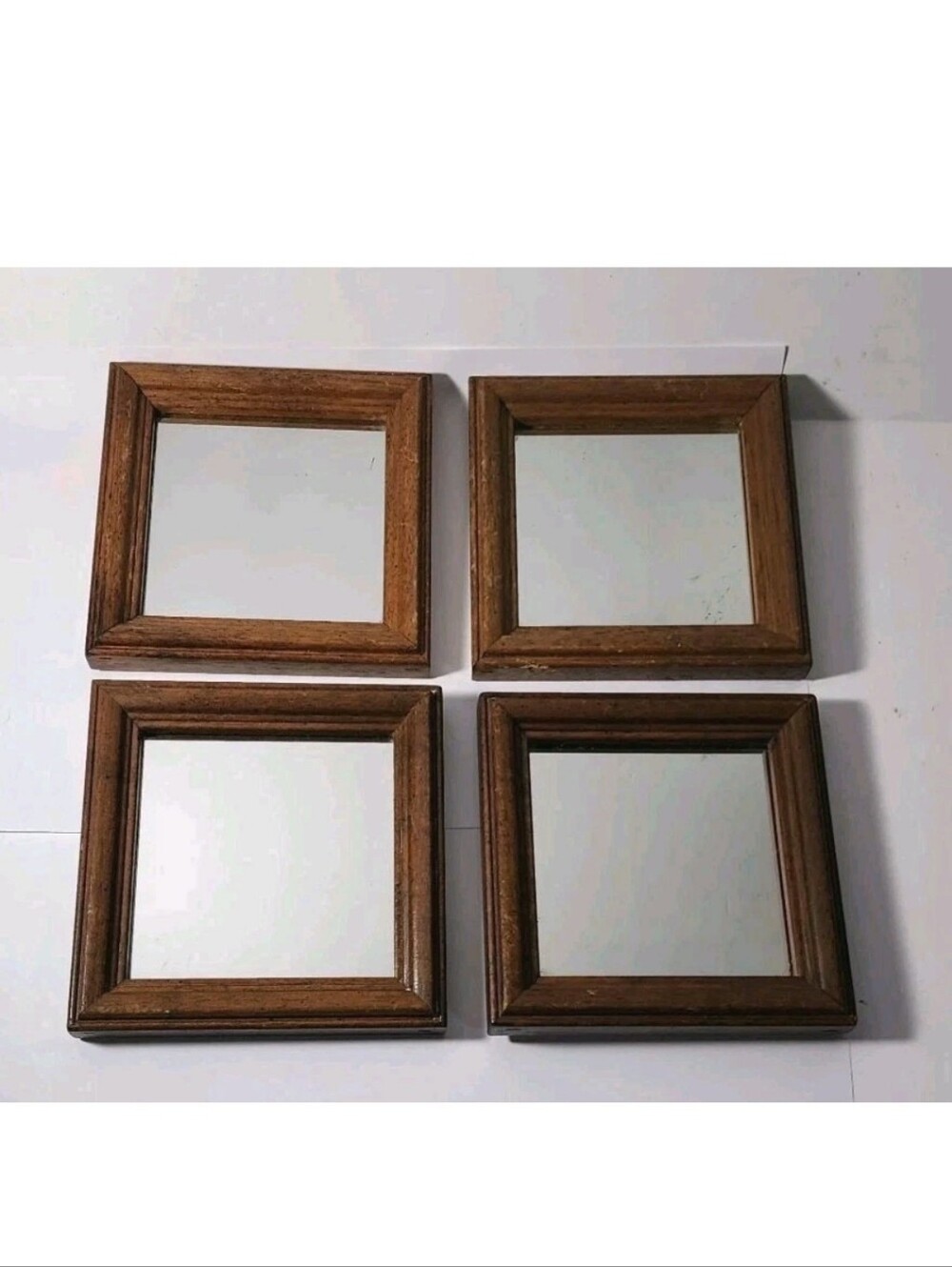4 Vintage Accent Mirrors Mirror Set  Wood Frames 5" MCM Retro Hang 2 Ways